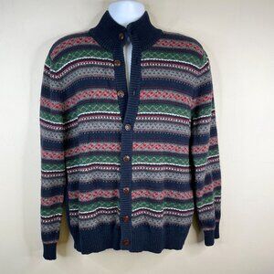 Vintage Academia Grandpa Fair Isle Cardigan Sweater XL Wool Blend Grunge Ski